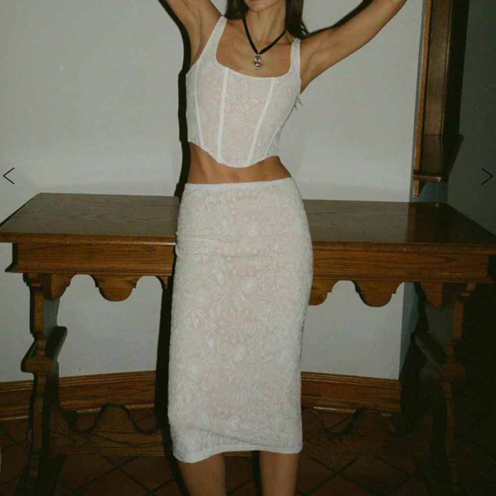 with jean lace midi skirt & corset set